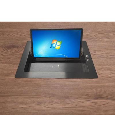 China Junnan 15.6 single desk conference system flip monitor tafel to lift smart monitor lift hidden computer monitor flipper for sale