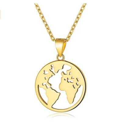 China CLASSIC World Map Necklace Coin Necklace 925 Sterling Silver with Rhodium / Gold Plated Geometric Globe Earth Earth Travel Pendant Gift for sale