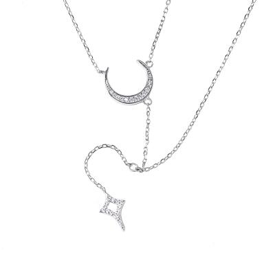 China CLASSIC Latest Design Sells A Star And Moon Plated Platinum Couple Zircon Necklace for sale