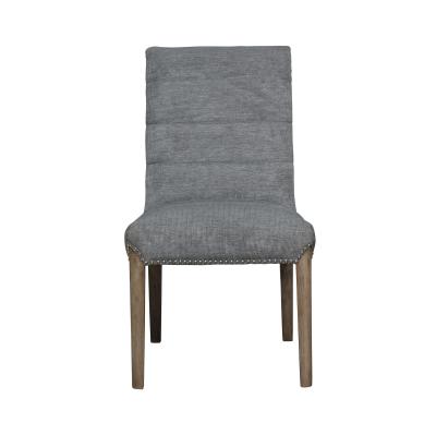 China Nailheads Modern Gray Fabric Sidechair Stitching Dining Chair in Wood Frame High Back Dining Chair for sale