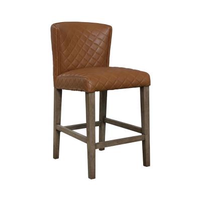 China Modern Classic Fabric Quilting Embroidery PU Leather Club Dining Bar Stool Chair With Wooden Legs for sale