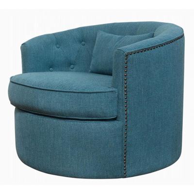 China Nailhead Balance Salon Modern Green Fabric Round Back Barrel Chairs Leisure Swivel Tub Chair for sale