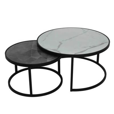 China KD ceramic table top living room classic metal frame interlocking coffee table set with powder coating for sale