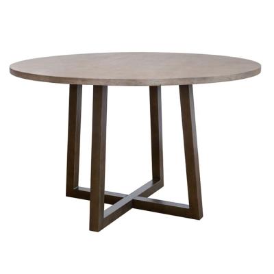 China Simple Design Round Cross Coffee Table Base Modern Wooden Dining Table With Metal Corss Base for sale