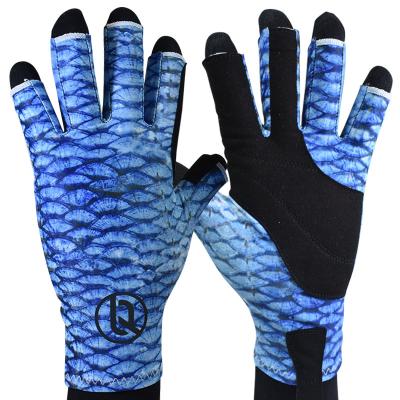 China Summer Outdoor Sports Custom Flexible Spandex Elastic Sun Fingerless UPF UV Fly Fishing Gloves For Women Men for sale