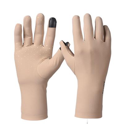 China New Women UV Gloves Anti Slip Lace Up Breathable Summer Fabric Stretch Touch Screen Sunscreen UV Protection Workout Gloves for sale