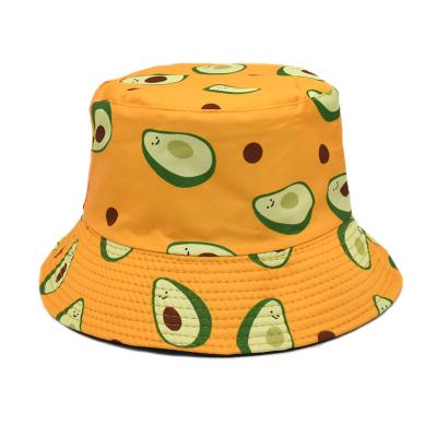 China New Style Character CLF Avocado Printing Fisherman Hat Women Double Sided Bucket Hat Custom Logo Hat for sale