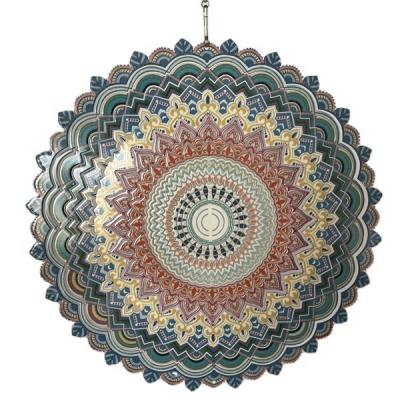 China Morden Garden Wind Spinners Mandala Hanging Wind Sculptures 3D Metal Spinner Stainless Steel Hanging Spinner for Indoor and Outdoor for sale