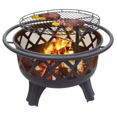 China Metal Black Crossfire  Metal Garden Fire Pit With Cooking Grill for sale