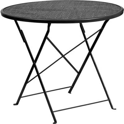 China Easy Carrying Round Black Indoor-Outdoor Metal Folding Patio Table for sale