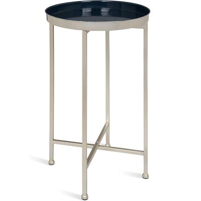 China Adjustable (height) Black iron side table round foldable tray accent table    navy silver modern minimalist design and magnetic detachable tabletop for sale