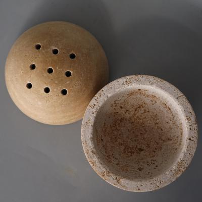 China TY Nautical Custom Natural Stone Travertine Sphere Cream Yellow Mubkhar Censer for sale