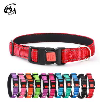 China Padded Reflective Dog Collar with Safety Locking Buckle, Adjustable Nylon Pet Collars for Small Medium Large Dogs for sale