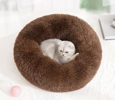 China New Style Breathable Faux Fur Fluffy Comfy Round Plush Maker Bedding Cute Princess Smart Calming Sofa Cat Luxury Dog Beds Pet Bed for sale