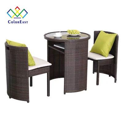 China Modern Waterproof Outdoor PE Glass Rattan Glass Frame Metal Office Coffee Table Set CECT012 for sale