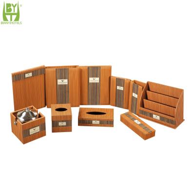 China Luxury High End Hotel Amenities Set MDF+PU Luxury Leather Accessories Guest Room Supplies for sale