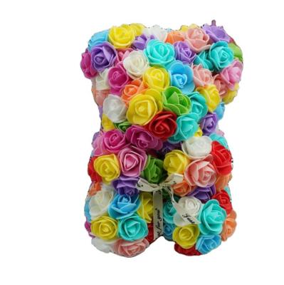 China Hot Sale 25cm Size Green Environmental Protection Quality Foam Artificial Soap Flower Floral Pink Teddy Bear For Valentine Gifts for sale