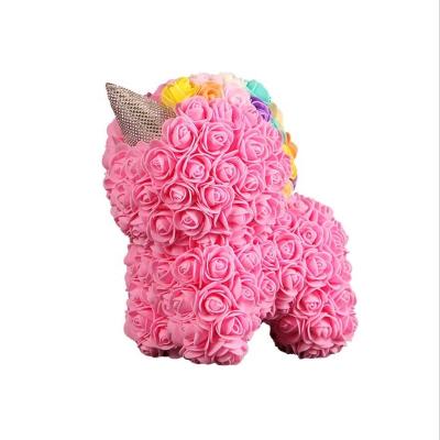 China High Quality Rose Teddy Bear Holiday Gift Preserved Rose Flower Unicorn Rose Environmental Protection Green Factory Christmas Gift for sale