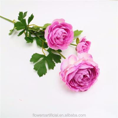 China Environmental Protection Green Plant 3 Heads Artificial Silk Rose Flower Peony Rose Flower For Wedding Home Decoration for sale