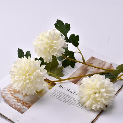 China Green Environmental Protection Artificial Flowers 3 Heads Chrysanthemum Ball Flowers Bridal Bouquet For Wedding Home Decor for sale