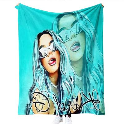 China Design Cartoon Polyester Karol G Logo Sublimation Fleece Anti-static Custom Printed Painting Blanket for sale