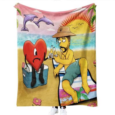 China 2023 Wholesales Cartoon Painting Anti-static 3d Custom Polyester Printing Flannel Folded Bad Bunny Blankets Blanket for sale