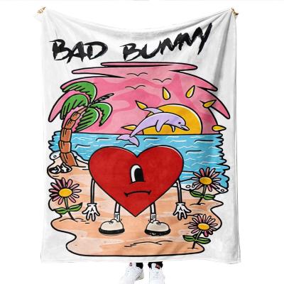 China Bad Bunny Sublimation Fleece Travel Throw Anti-static Custom Blanket Printed Design Cartoon Polyester Painting Blanket for sale