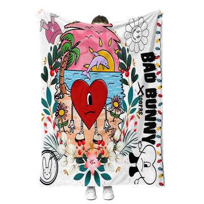 China 2023 New Sublimation Bad Bunny Fleece Travel Throw Blanket Jacquard Printed Cartoon Painting Faux Fur Blanket for sale