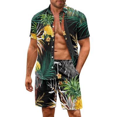 China Hot Selling Design Anti-wrinkle Shorts Sheath Hawaiian Shirts And Shorts Button Down Plus Size Aloha Summer Beach Wear for sale