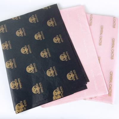 China Recycled Luxury Custom Gold Materials Logo Printed On Pink Wrapping For Clothes for sale