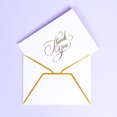 China Materials that respect the environment. Luxury Shiny White Non-Toxic Recycle Paper Cards Gold Custom Logo Thank You Cards For Wedding for sale