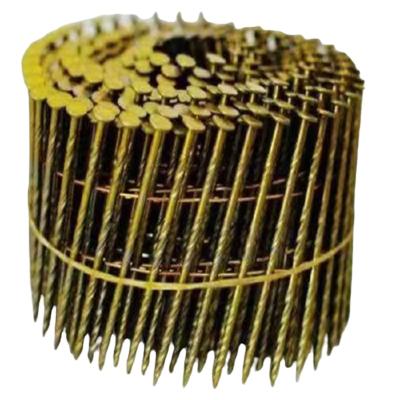 China Hot Sale Steel Smooth Leg Coil Nail Yellow Coated Twisted Ring Helix Coil Nails for sale