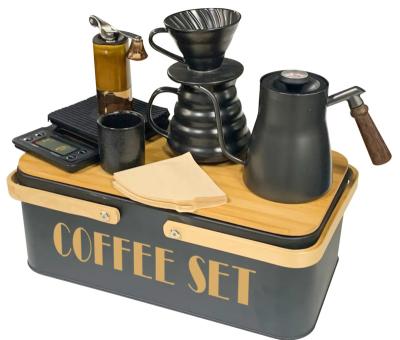 China Stored Wooden Box Portable Manual Coffee Brewer Gift Set Stylish Stylish V60 Coffee Kit Brewer for sale