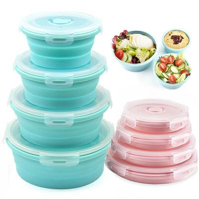 China Hot Selling High Quality Portable Bisphenol Free Folding 4 Different Sizes Silicone Stackable Reusable Food Containers Set Fresh Be for sale