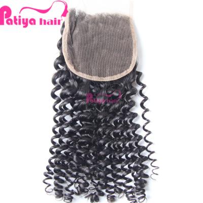 China Free Shipping Deep Curly 4x4 Lace Top Quality Human Hair Raw Unprocessed Real Hair Piece Closure Swiss Natural Brazilian Virgin Hair Closures for sale