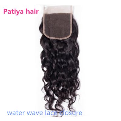 China Pre Plucked Hairline With Baby Hair Top 4x4 Lace Closure Water Wave Brazilian Hair Piece Free Brazilian Swiss Lace Closures With Baby Hair for sale