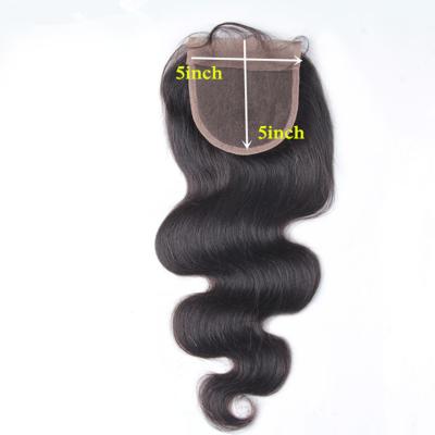 China 100% Virgin Human Hair Unprocessed Virgin Remy Human Hair 5x5 Lace Closure Unprocessed Body Wave Brazilian Hair Pre Plucked Natural Hairline With Baby Hair for sale