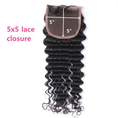 China Deep Wavy 5x5 Lace Closure With Baby Hair Brazilian Virgin Hair Free Piece Closure 5 By 5 Free Deep Wave 5x5 Lace Closure Fedex DHL Shipping for sale