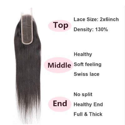 China Natural Hairline With Baby Hair Straight 2x6 Lace Closure Free Shipping Pre Plucked Hairline, 10-20 Inch Virgin Brazilian Hair Closures Middle Piece for sale