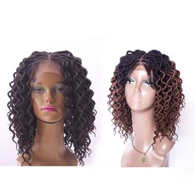 China Afro  Wave 16inch 1B curly faux locs kinky weave fashion afro twist dreadlocks crochet braid front lace synthetic hair wig for women for sale