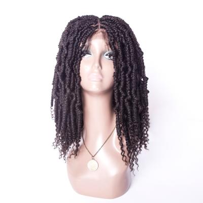 China Afro  Wave black color 20inch spring passion twist glance glueless faux locs braided front lace short synthetic hair wigs for sale