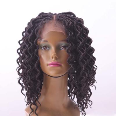 China Afro  Wave 16inch 1B faux locs twist curly crochet short braid dreadlocks front lace synthetic hair wig for black women for sale