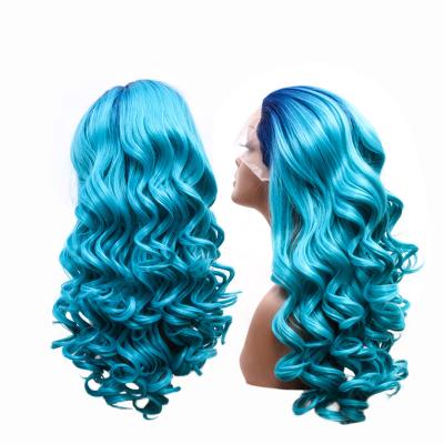 China Body Wave 25 inch body wave Dark Blue/blue ombre color synthetic hair 250gram Swiss lace front wig for sale