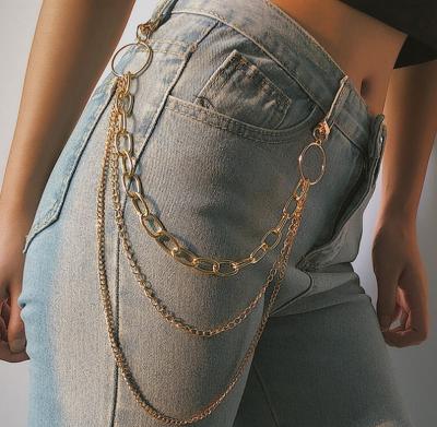 China Fashion street fashion gold plating metal punk jeans chains multi-layer waistband pants chain for sale