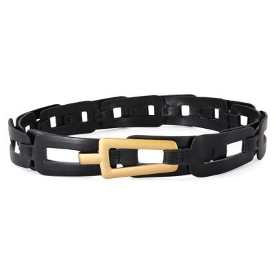 China Cowhide Cavity PU Chain Link Leather Belt Waist Decoration for sale