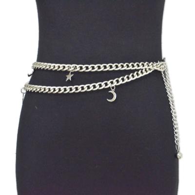 China Gothic ALLOY Metal Chain Belts Body Chains With Dangling Dangling Stars And Moon for sale