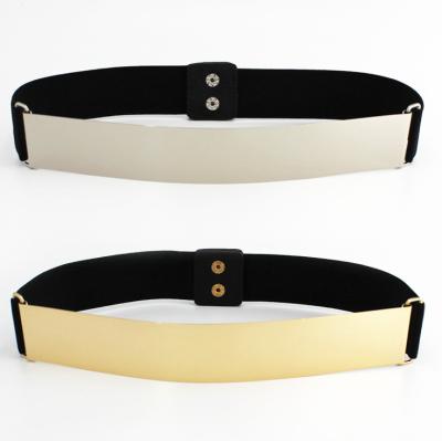 China Gold Metal Wide PU Waistband Elastic Waistband for sale