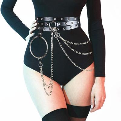 China PU+Metal Women New Metal Biker Chain Punk Rock Fashion Waves Waistband Belt for sale