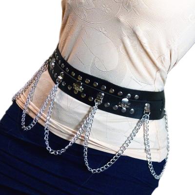 China PU+Metal Women's Body Chain Belt Leather Gothic Punk Waist Belt Adjustable for sale