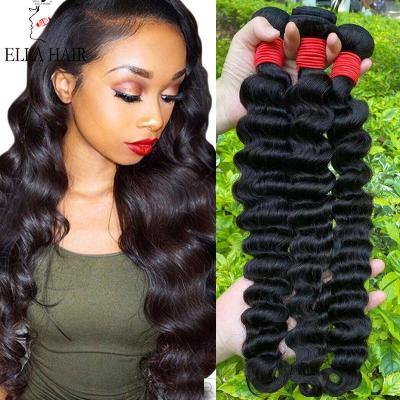 China Factory Wholesale 10A Cuticle Aligned Grade Peruvian Deep Wave Virgin Hair Bundles Loose Deep Wave Hair for sale